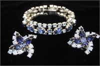 Blue Rhinestone Earrings & Bracelet