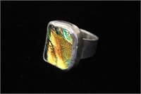 925 Sterling Silver Art Glass Ring Sz 7