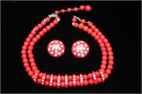 Vintage Bright Red ArtDeco Style Choker & Earrings
