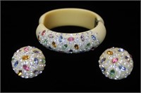 Weiss Resin Hinged Bracelet and Clip Earrings