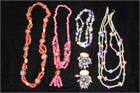 4 Costume Nut, Seed & Wood Beaded Necklaces