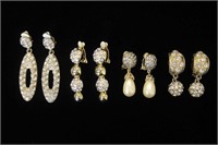 4 pair Goldtone Rhinestone Earrings