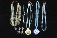 Vintage Blue and Green Glass Costume Jewelry