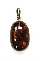 Deep Amber Colored Pendant Sterling Silver