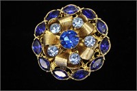 Costume Jewelry Goldtone Brooch w/ Blue Stones