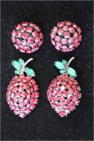 Warner Rhinestone Strawberry Brooches & Earrings
