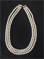 925 Sterling Clasp Triple Strand of Pearls