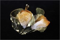 Unusual Brass Cuff Bracelet w/ Crystals