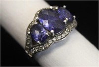 Thai Silver Ring with Deep Blue Clear Stone
