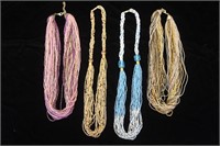 4 Multiple Strand Seed Bead Necklaces