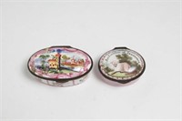 Bilston or Battersea Enamel Patch Boxes, 2