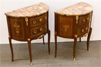 French Louis XVI-Manner Marble-Top Demilune Tables