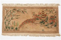 Vintage Rug, w. Asian Pagoda Landscape- 2' 1" X 4'