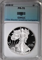 2008-W  SILVER EAGLE EMGC PERFECT GEM PROOF U.C.