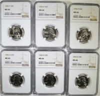 (3) 1996-D & (3) 1996-P WASHINGTON QUARTERS NGC