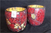 Garnet red and gold Mosaic glass candles