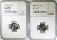 ( 2 ) NGC GRADED1996-W ROOSEVELT DIMES: 1-MS-66