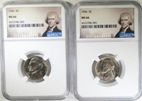 (2) 1946 JEFFERSON NICKEL NGC MS-66