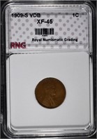 1909-S VDB LINCOLN CENT, RNG XF/AU