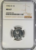 1943-D LINCOLN STEEL CENT, NGC MS67