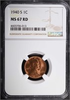 1940-S LINCOLN CENT, NGC MS-67 RED