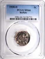 1938-D BUFFALO NICKEL, PCGS-MS66