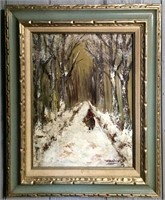 Artist Signed Oil On Canvas Winter Scene