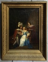 Oil On Canvas Victorian Scene In Gilt Frame