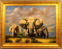 Art Large African Elephants Oil Painting Wildlife