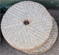 2 Antique Granite Millstone Grain Grinding Wheels