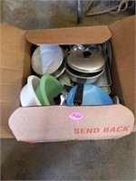 MISC. BOX OF PANS AND PLASTICS
