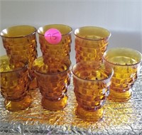 AMBER WHITEHALL GLASSES - 3 TEA AND 4 JUICE