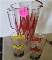VINTAGE RED PITCHER AND CAR GLASSES