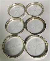 Set Of 6 Sterling Silver & Cut Glass Coasters