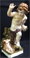 Hand Painted Porcelain Figurine Of Boy And Dog
