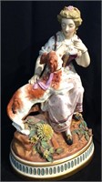 Hand Painted Porcelain Figurine Of Woman & Dog