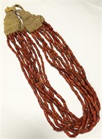 Coral Eight Strand Necklace With Crochet Clasp