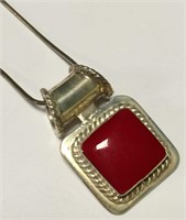 Sterling Silver Pendant Necklace With Red Stone
