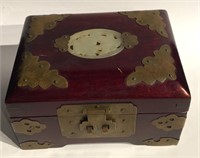 Oriental Trinket Box With Jade And Brass