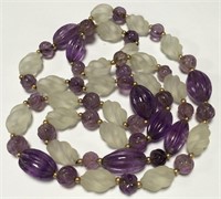Amethyst And Clear Stone Necklace, Gold Beads