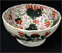 Gaudy Welch Polychrome Decorated Footed Bowl