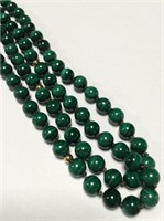 Malachite Beaded Necklace With Gold Beads