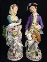 Pair Of Intricate Porcelain Hand Painted Figurines