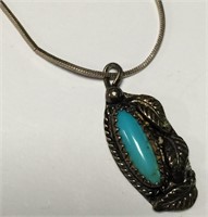 Sterling Silver Necklace With Turquoise Pendant