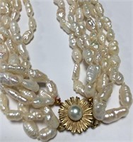 14k Gold And Pearl Six Strand Necklace