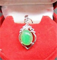 Sterling Silver Jade and Cubic Zirconia
