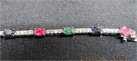 Sterling Silver Sapphire, Emerald and Ruby