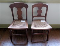 Lot, 2 tiger maple cane seat side chairs