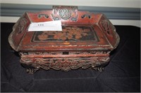 11" Carved oriental jewelry box with Japanese