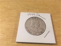 1949-S SILVER FRANKLIN Half Dollar in Case